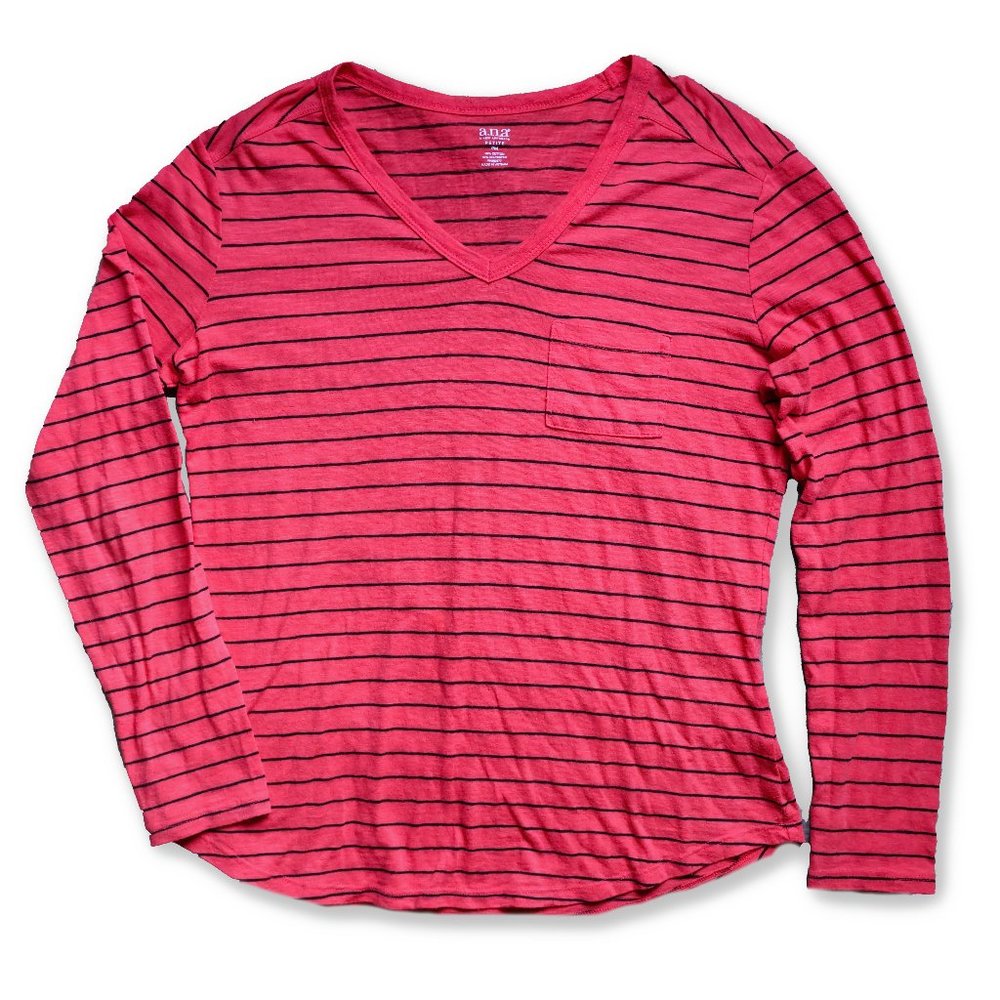 5/$25 Fitted Striped V-Neck Long Sleeve Tee